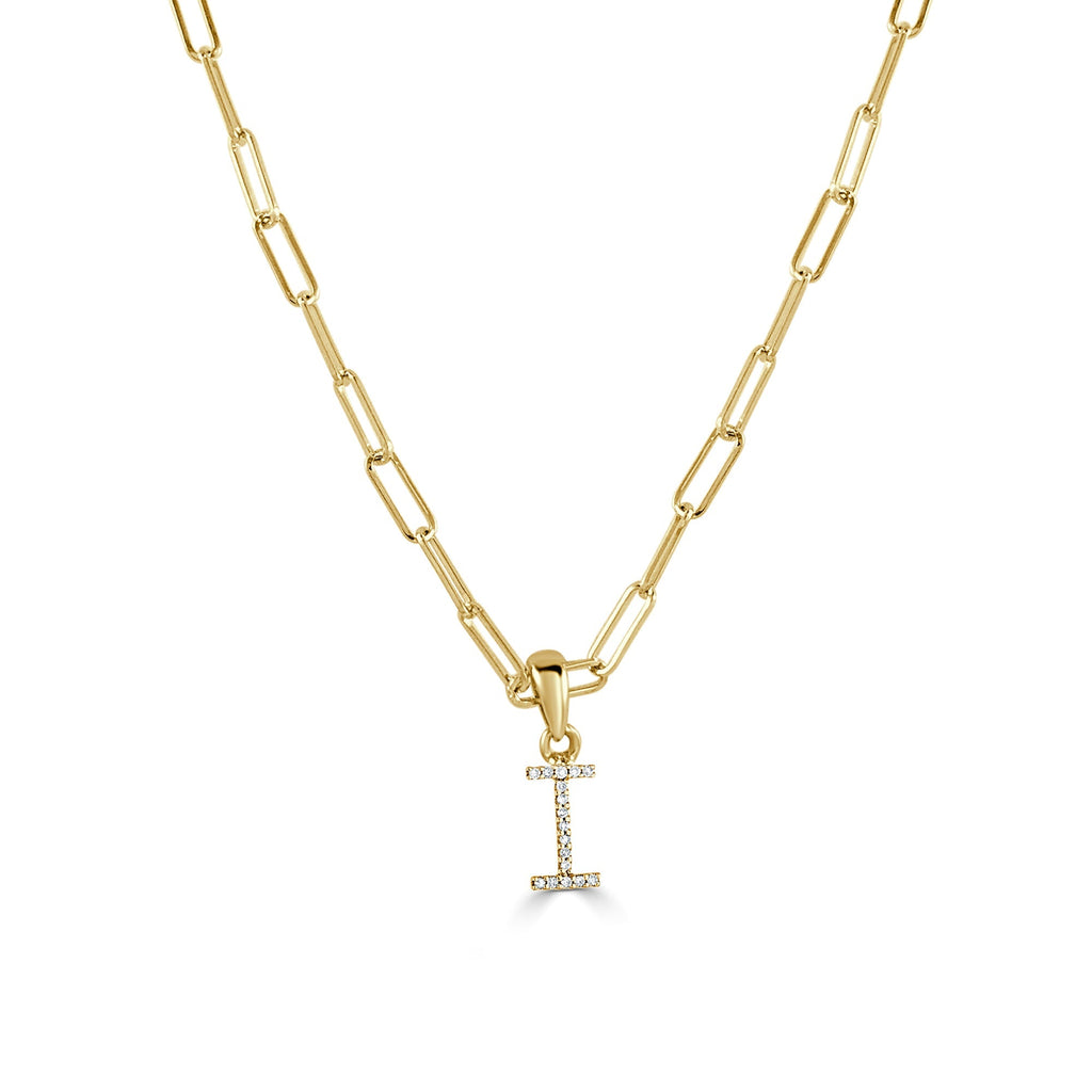 Diamond Initial Paperclip Chain Necklace, 14K