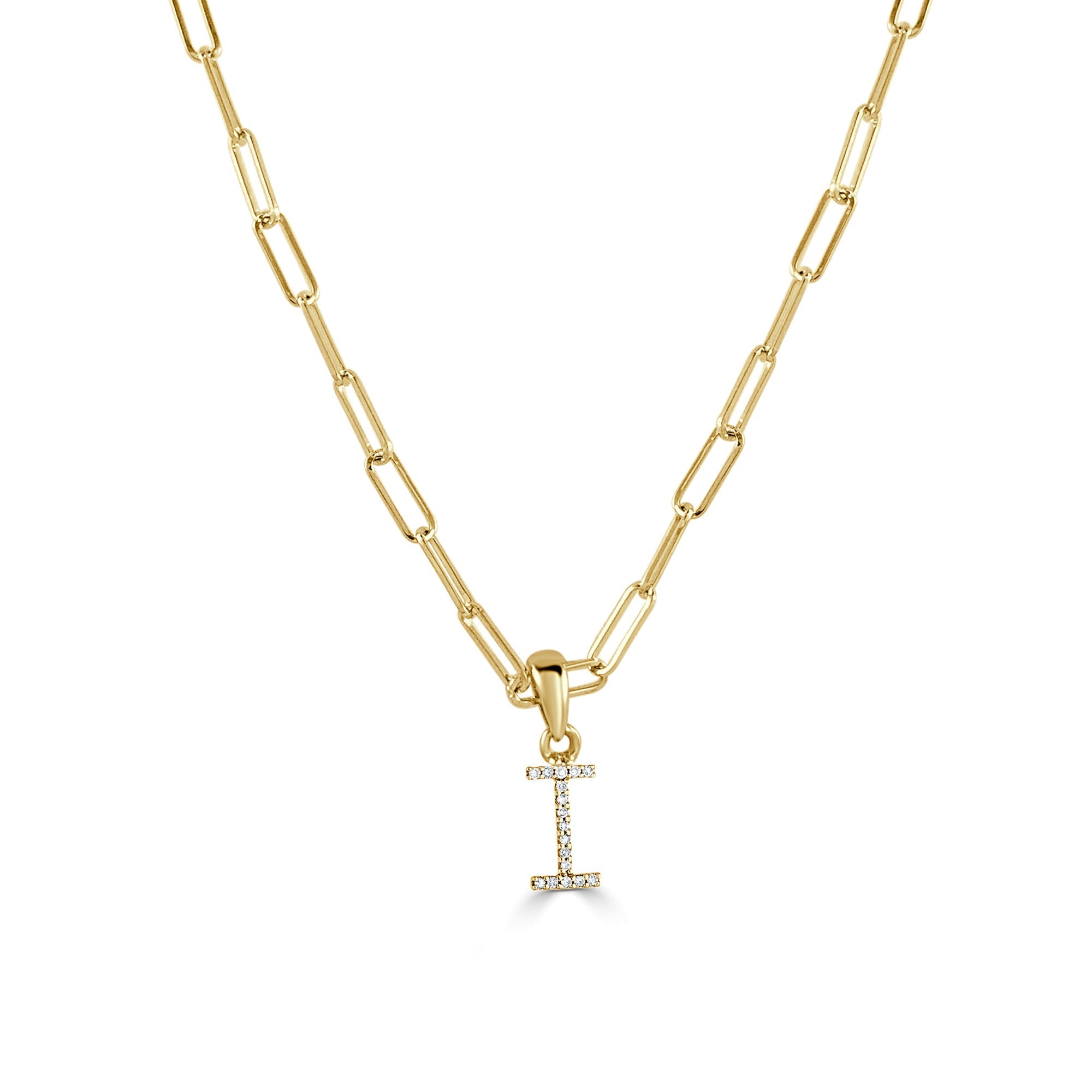 Diamond Initial Paperclip Chain Necklace, 14K