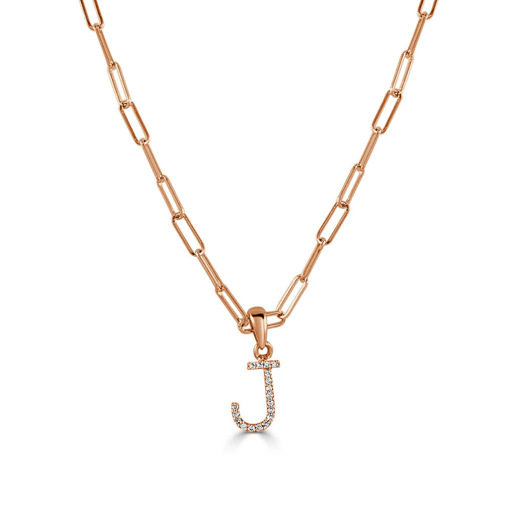 Diamond Initial Paperclip Chain Necklace, 14K