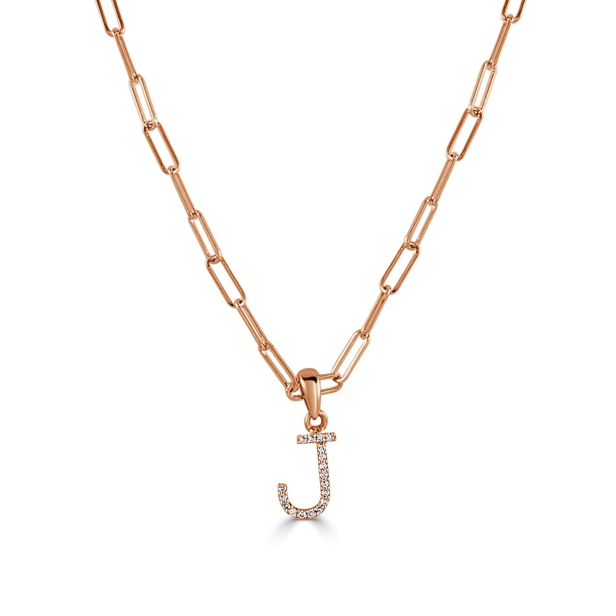 Diamond Initial Paperclip Chain Necklace, 14K