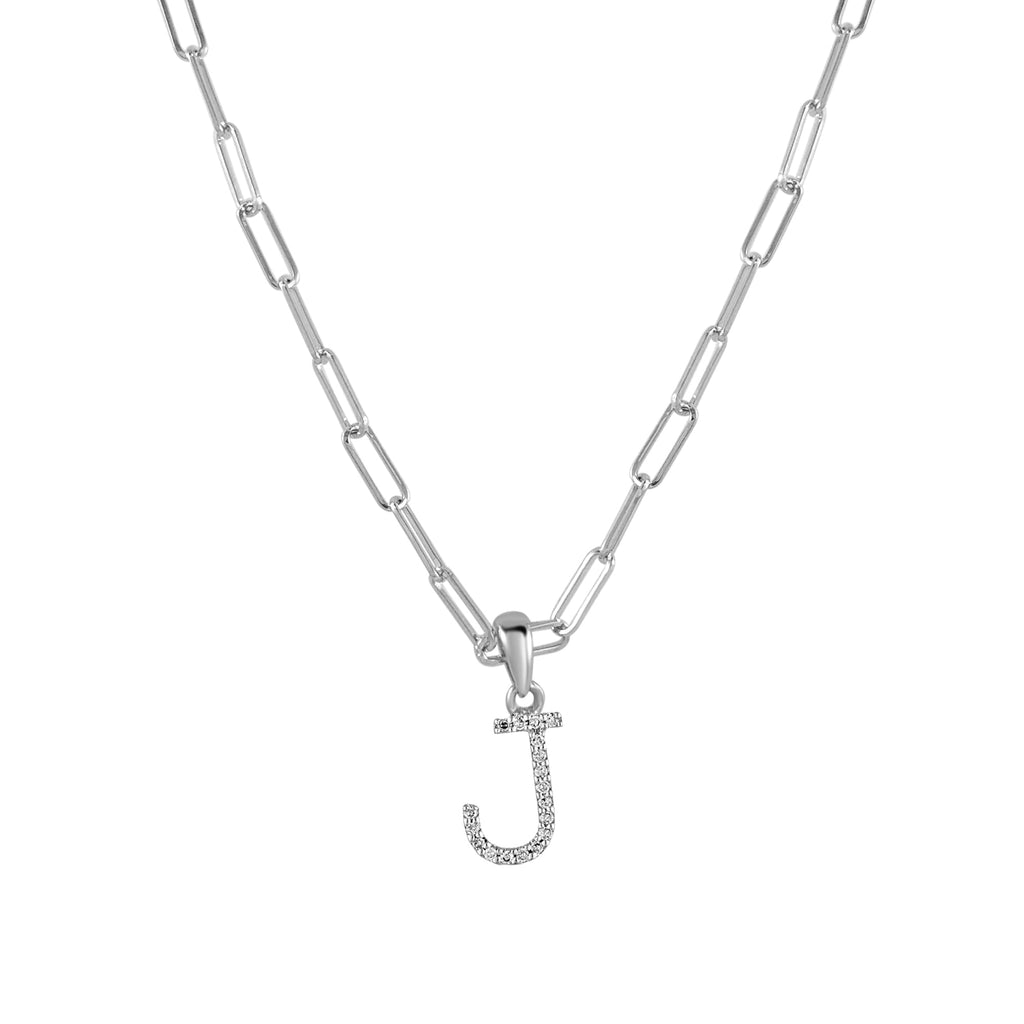 14K Gold Diamond Initial Paperclip Link Necklace- J