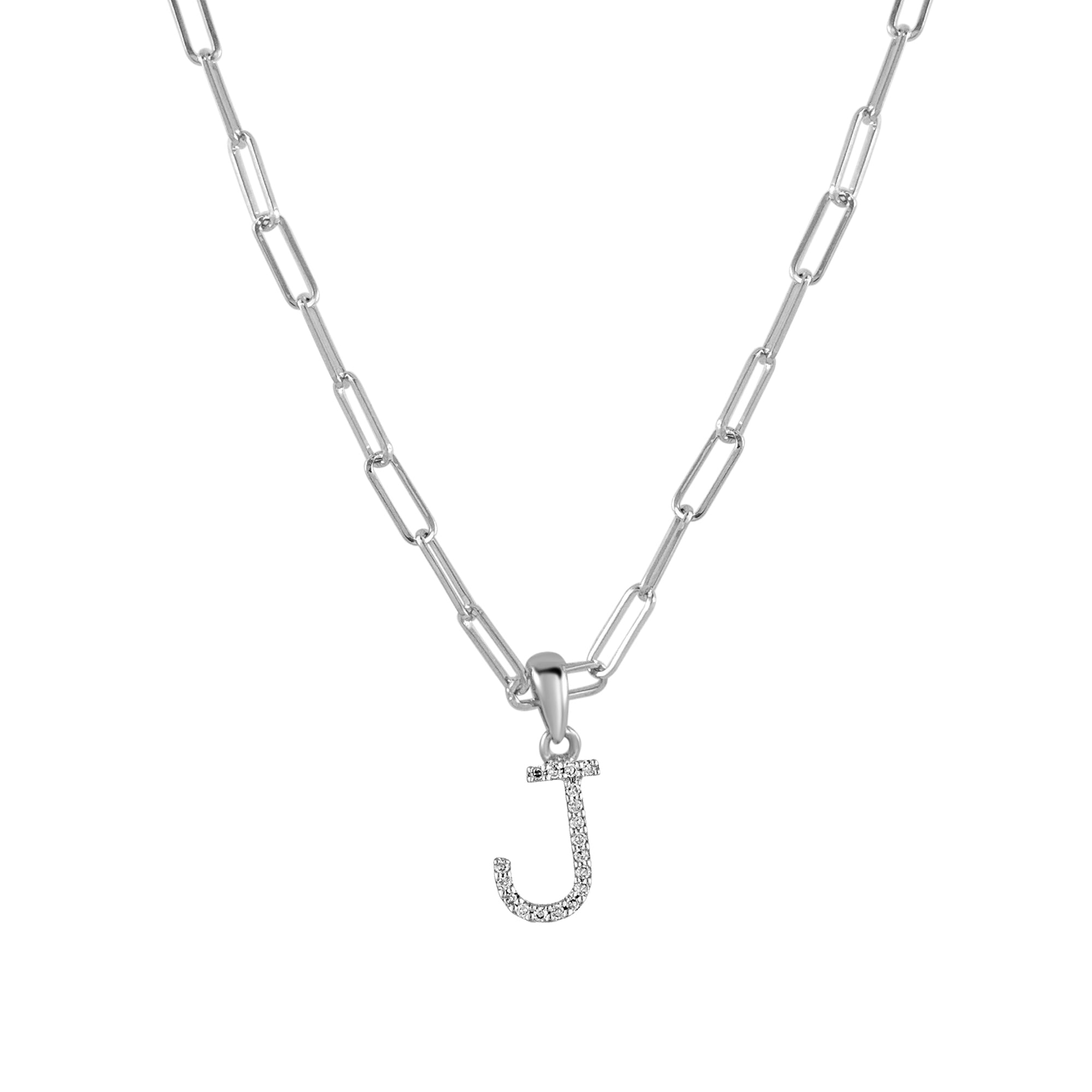 Diamond Initial Paperclip Chain Necklace, 14K