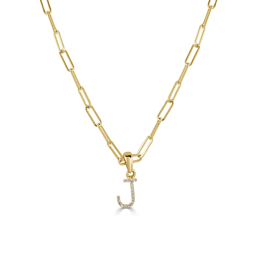 Diamond Initial Paperclip Chain Necklace, 14K
