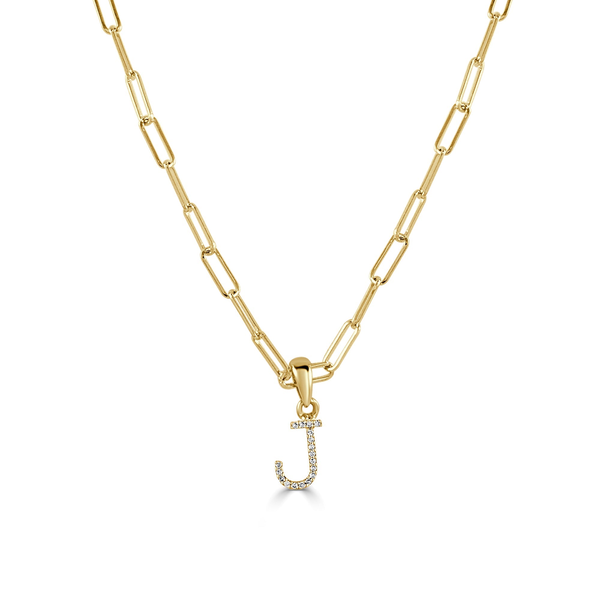 Diamond Initial Paperclip Chain Necklace, 14K