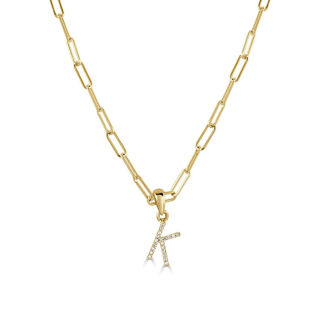 Diamond Initial Paperclip Chain Necklace, 14K