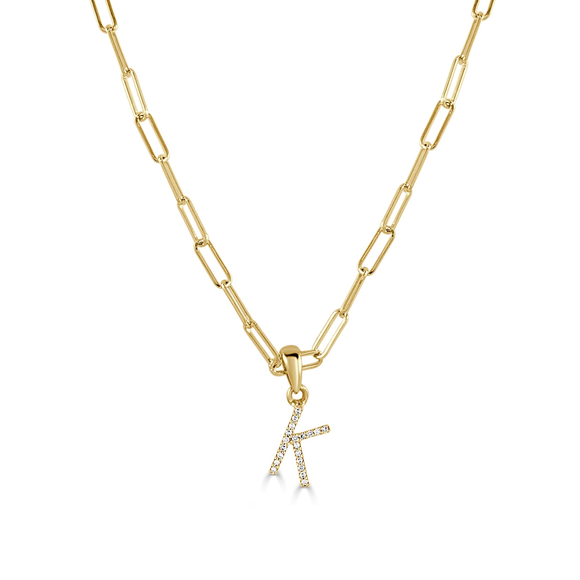 Diamond Initial Paperclip Chain Necklace, 14K