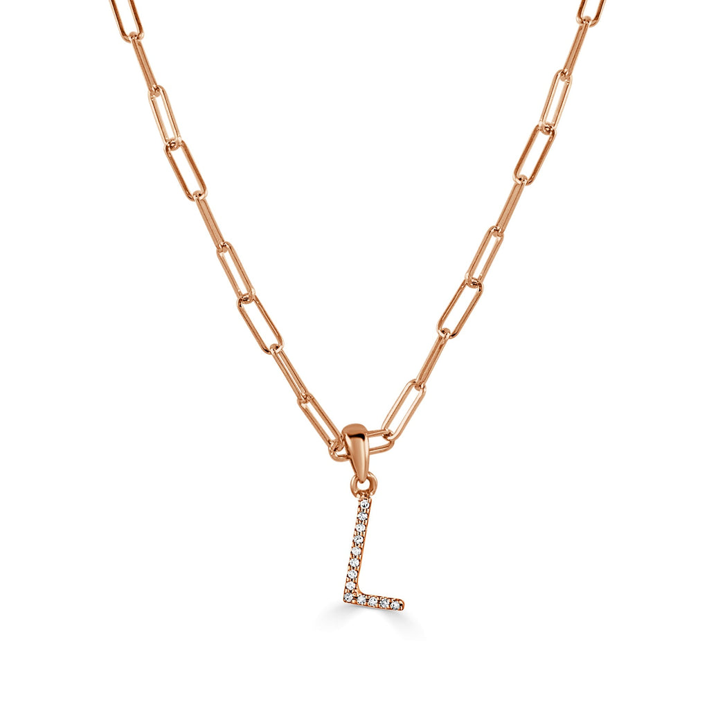 Diamond Initial Paperclip Chain Necklace, 14K