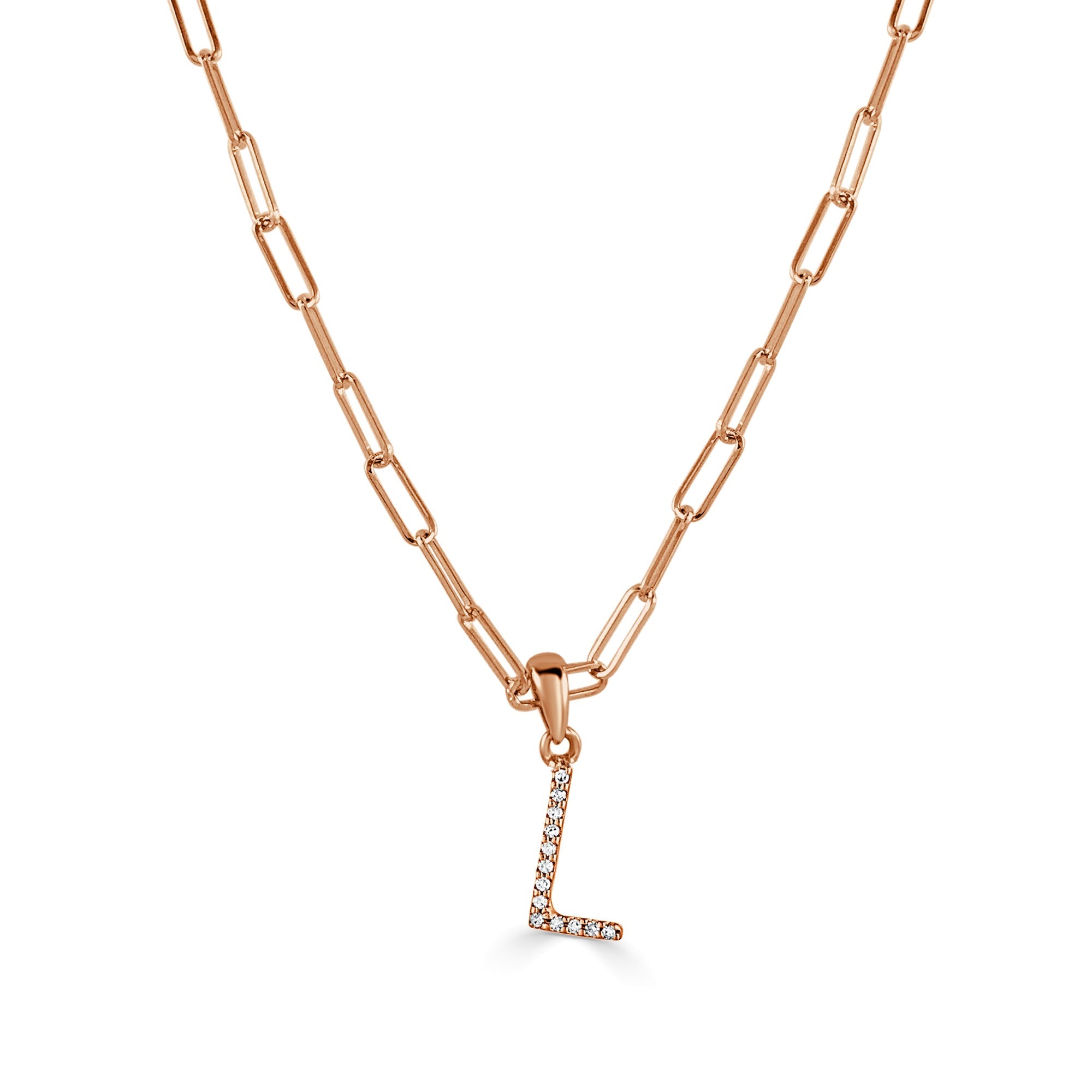 Diamond Initial Paperclip Chain Necklace, 14K