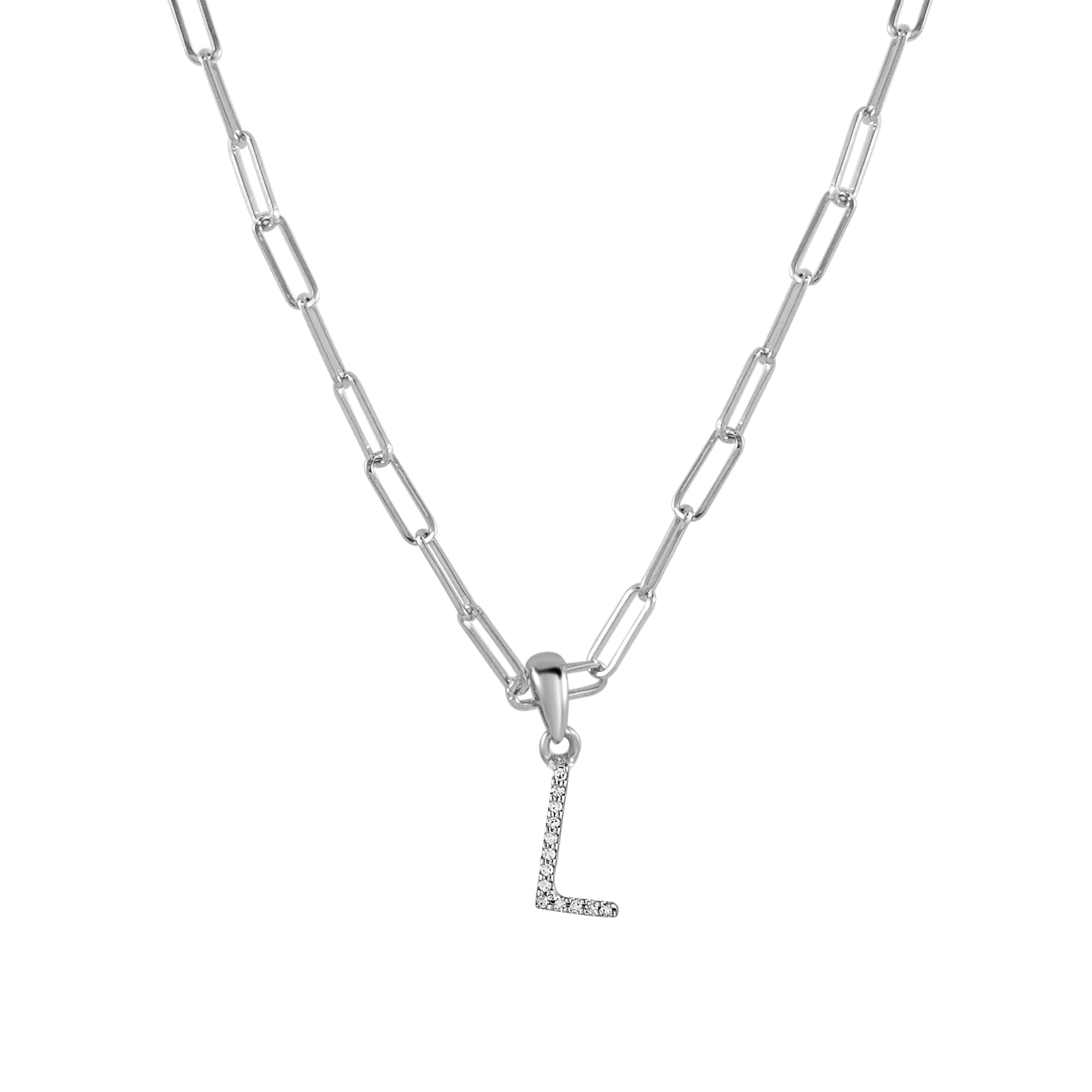 Diamond Initial Paperclip Chain Necklace, 14K