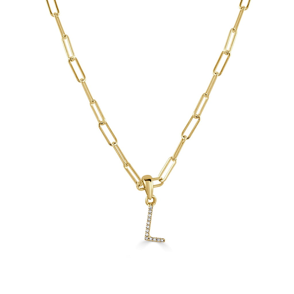 Diamond Initial Paperclip Chain Necklace, 14K