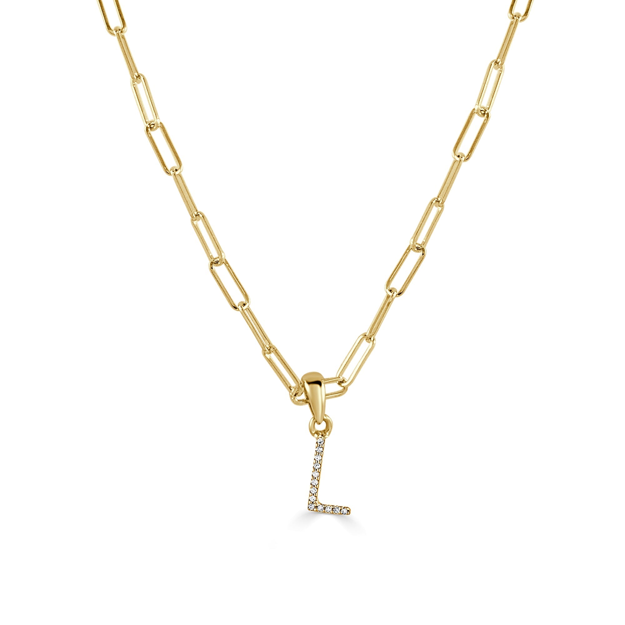 Diamond Initial Paperclip Chain Necklace, 14K