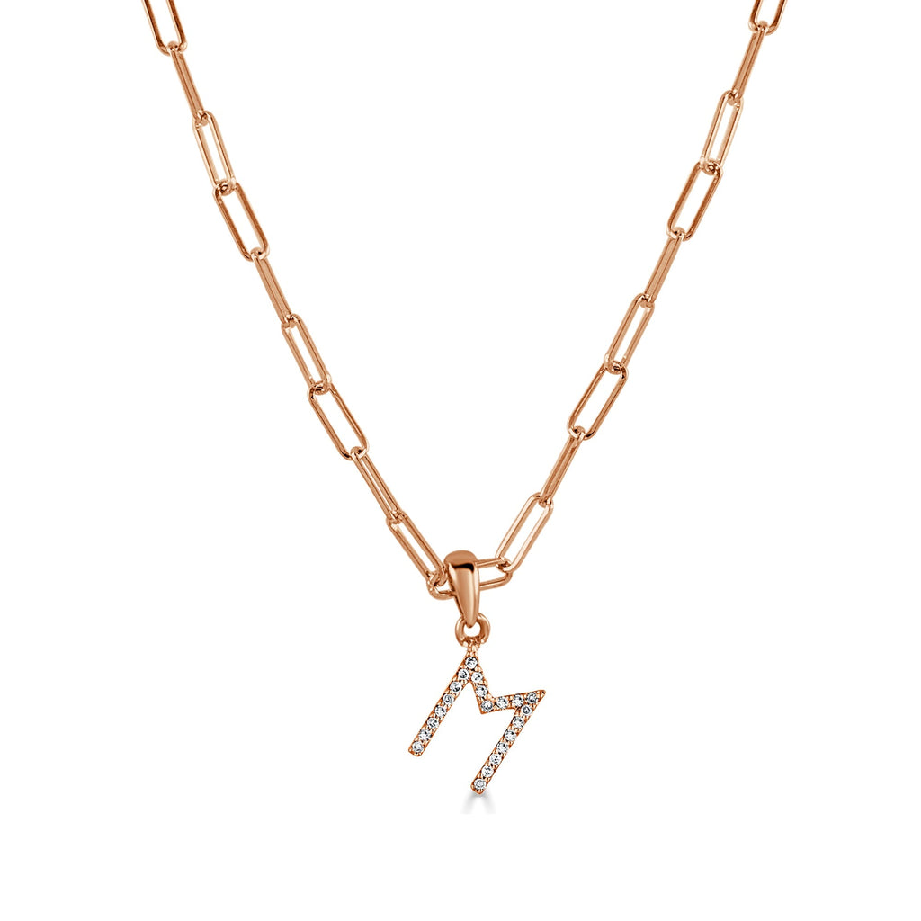 Diamond Initial Paperclip Chain Necklace, 14K