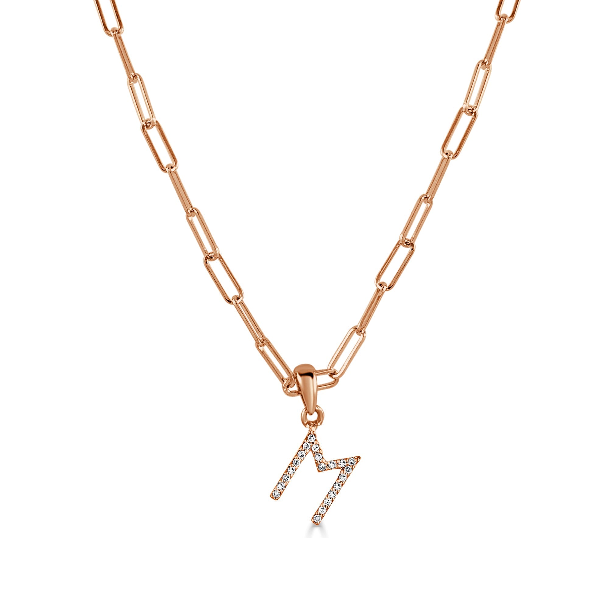 Diamond Initial Paperclip Chain Necklace, 14K