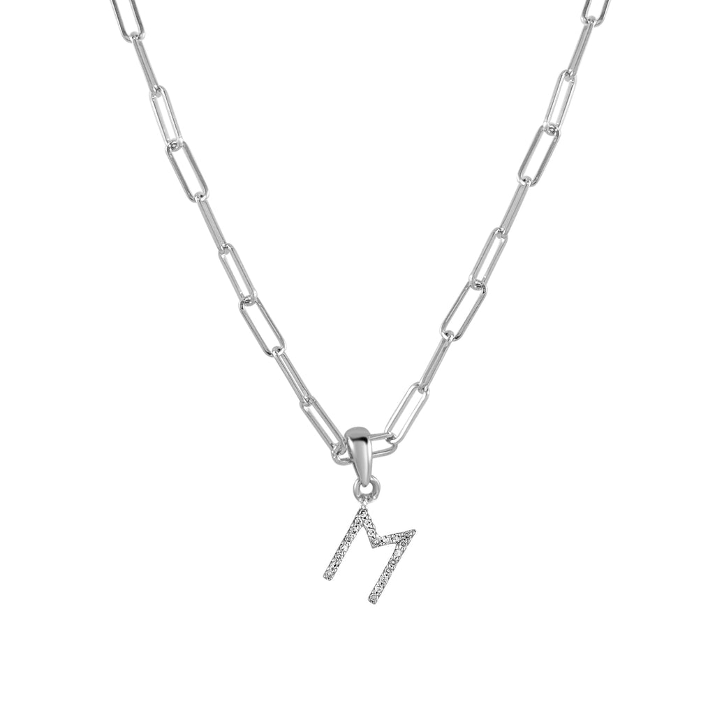 Diamond Initial Paperclip Chain Necklace, 14K