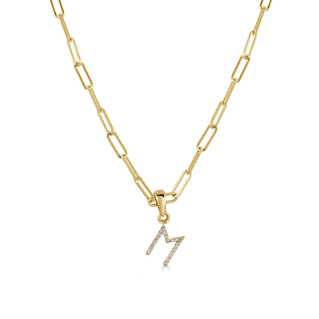 Diamond Initial Paperclip Chain Necklace, 14K