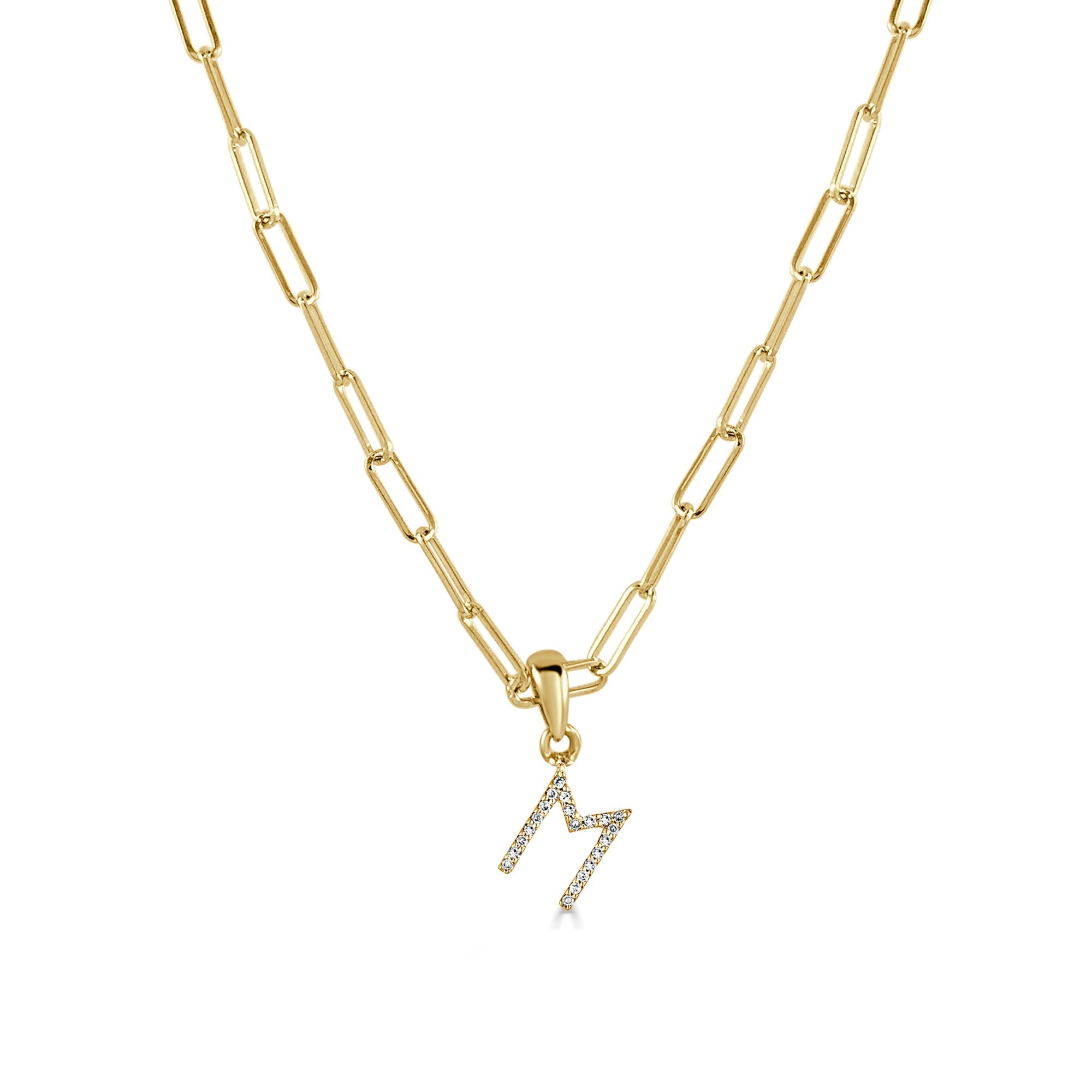 Diamond Initial Paperclip Chain Necklace, 14K