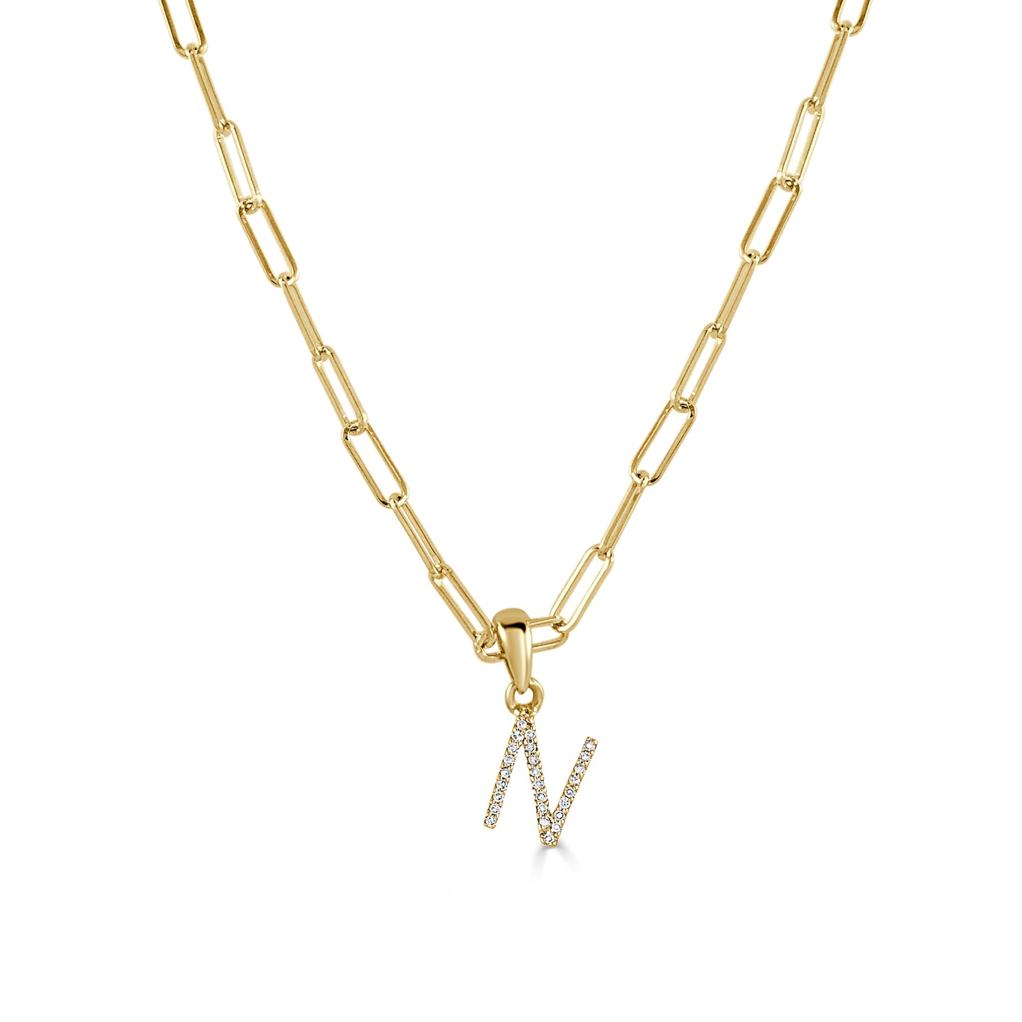 Diamond Initial Paperclip Chain Necklace, 14K