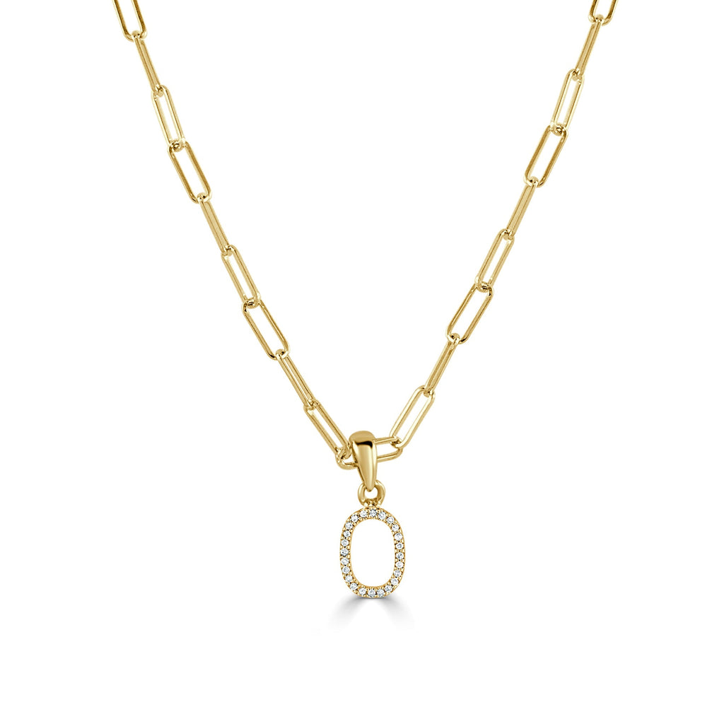 Diamond Initial Paperclip Chain Necklace, 14K