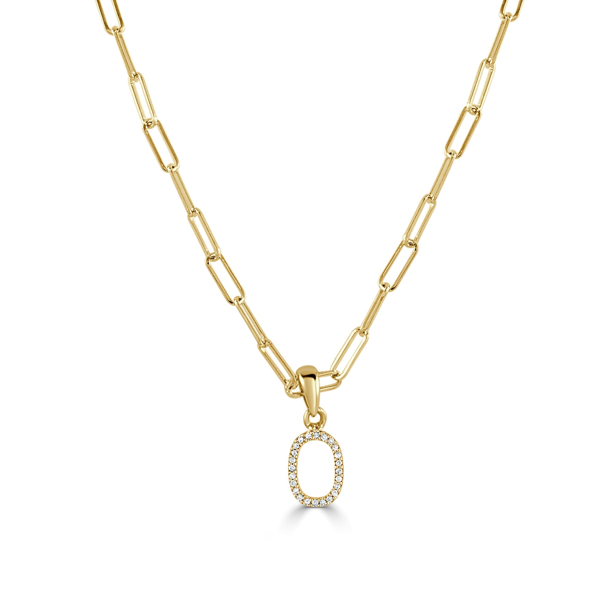 Diamond Initial Paperclip Chain Necklace, 14K