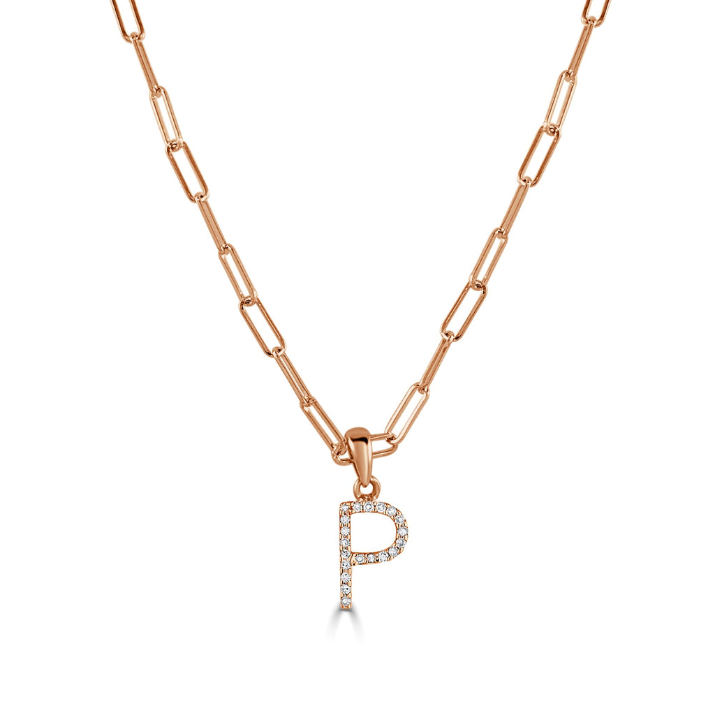 Diamond Initial Paperclip Chain Necklace, 14K