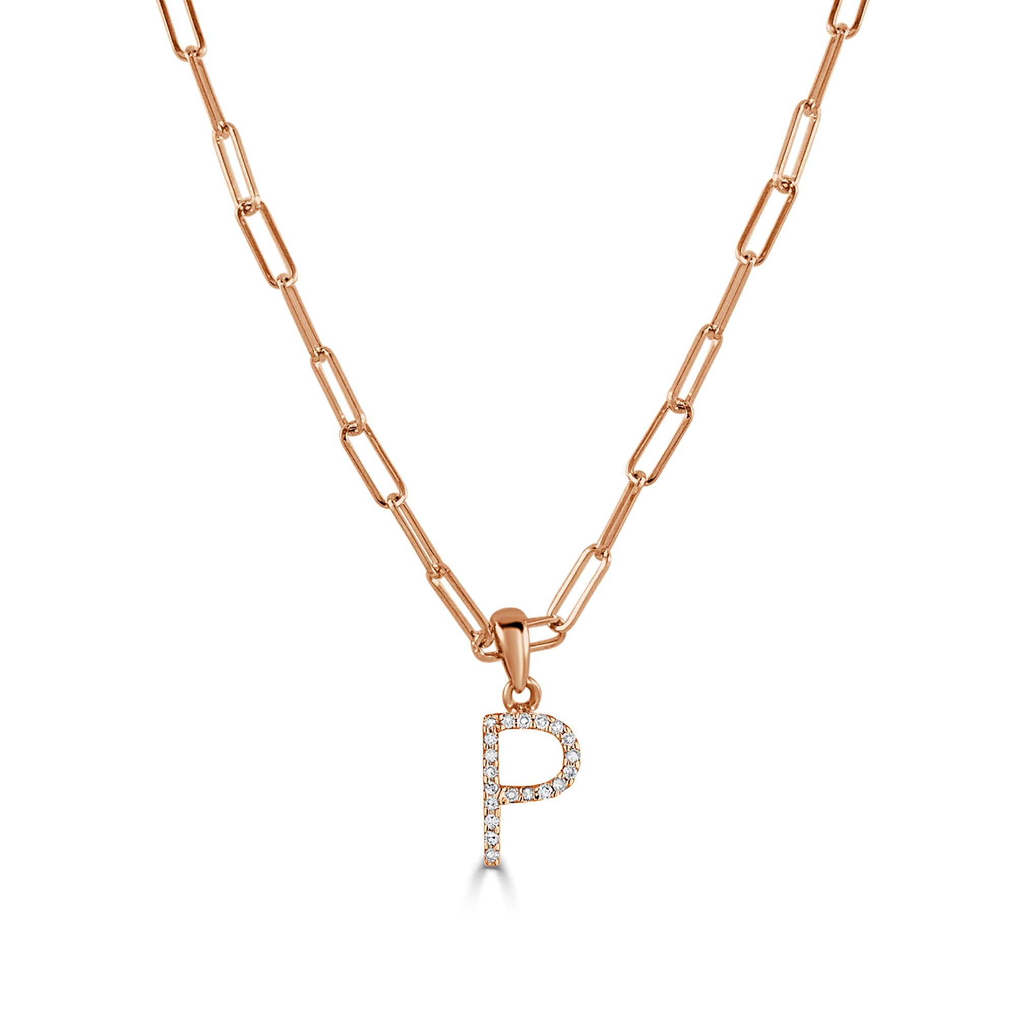 Diamond Initial Paperclip Chain Necklace, 14K