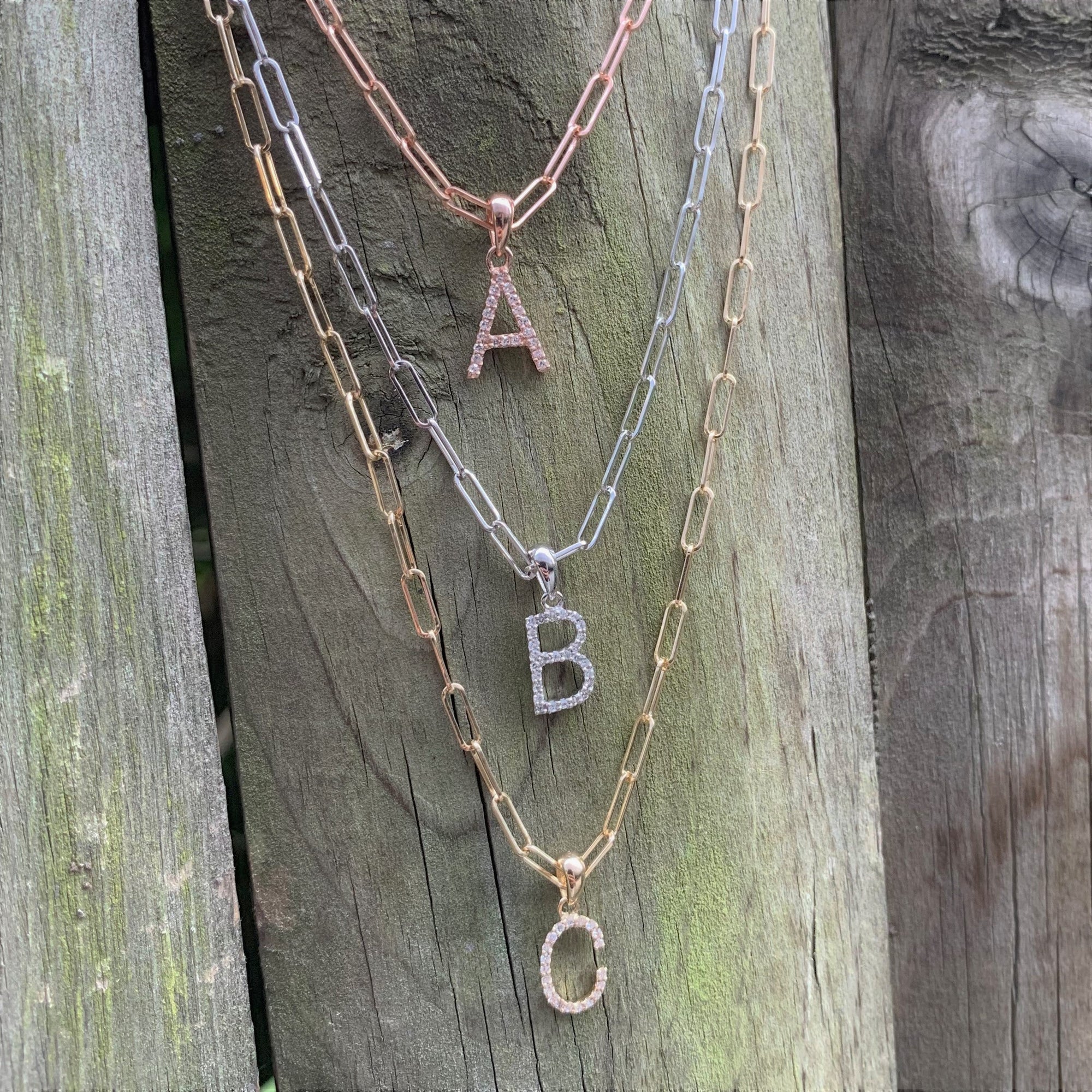 14K Gold Diamond Initial Paperclip Link Necklace