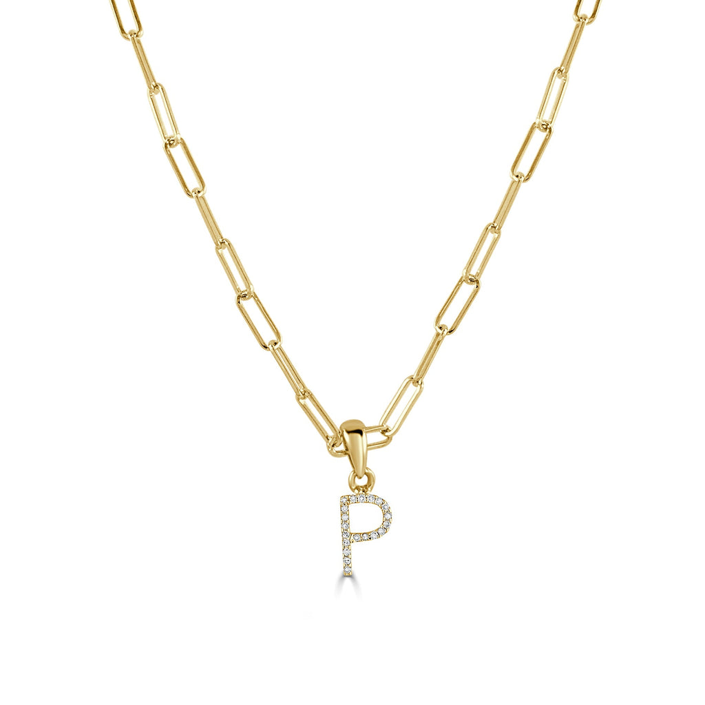 Diamond Initial Paperclip Chain Necklace, 14K