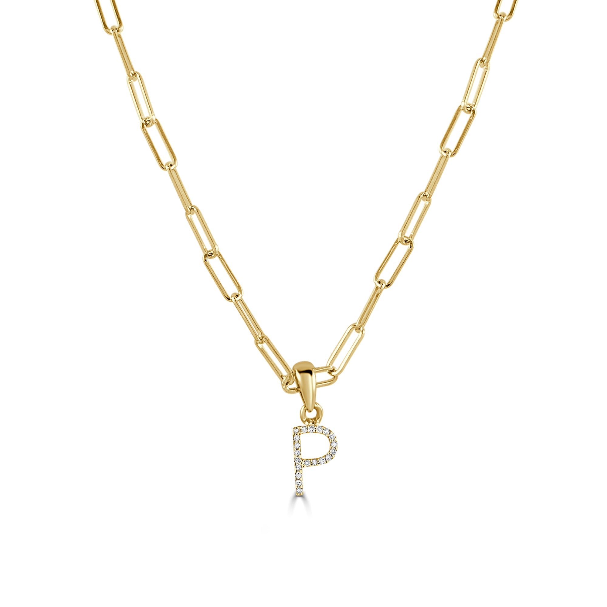 Diamond Initial Paperclip Chain Necklace, 14K