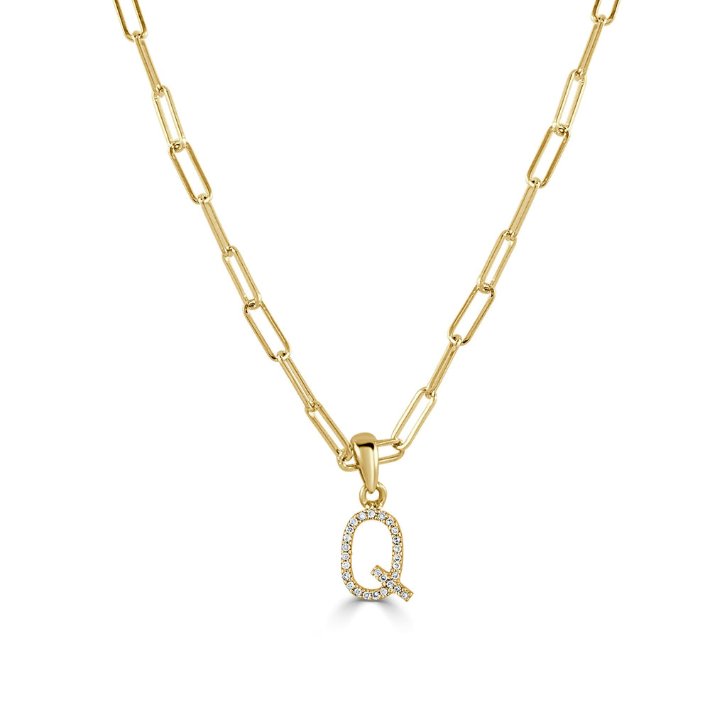 Diamond Initial Paperclip Chain Necklace, 14K