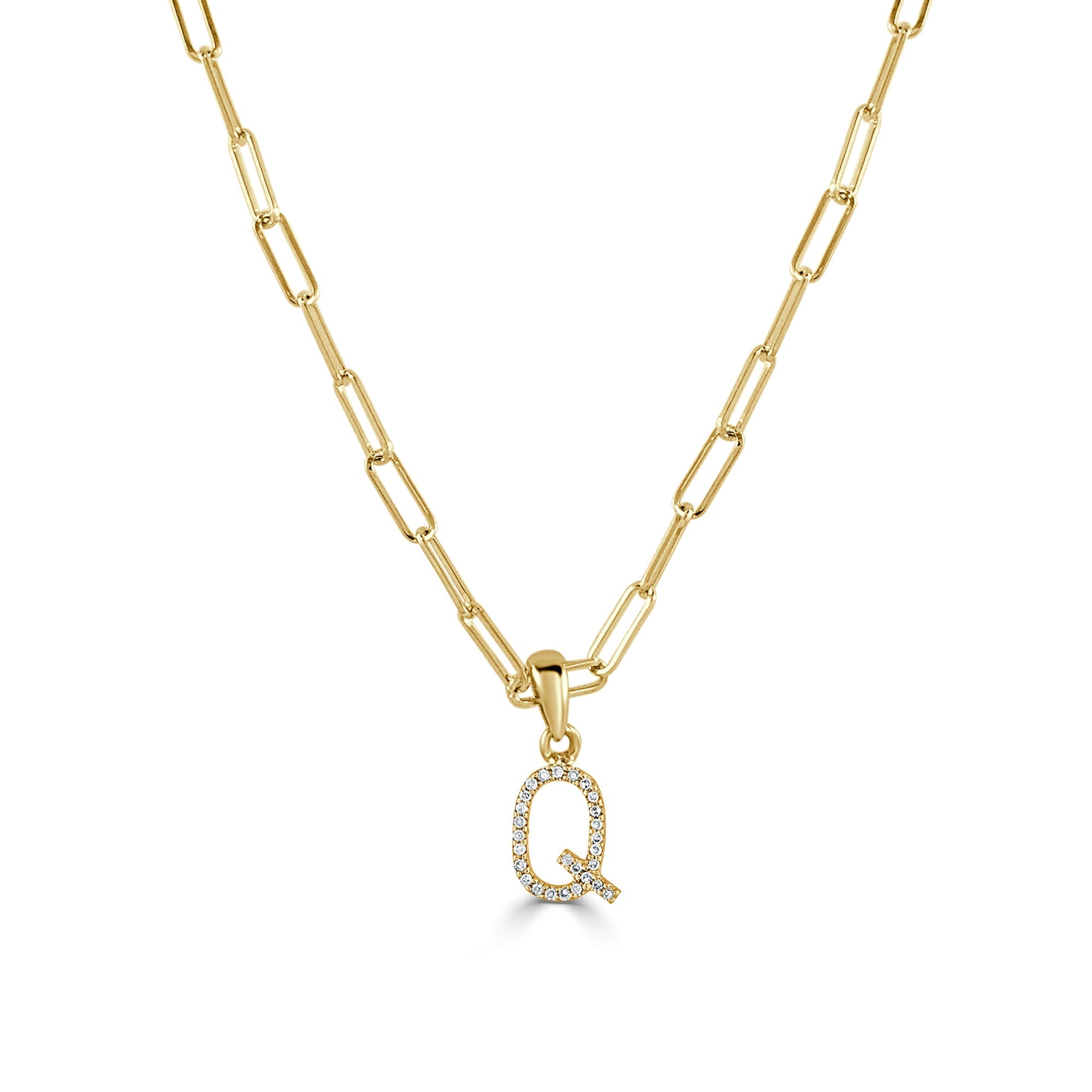 Diamond Initial Paperclip Chain Necklace, 14K