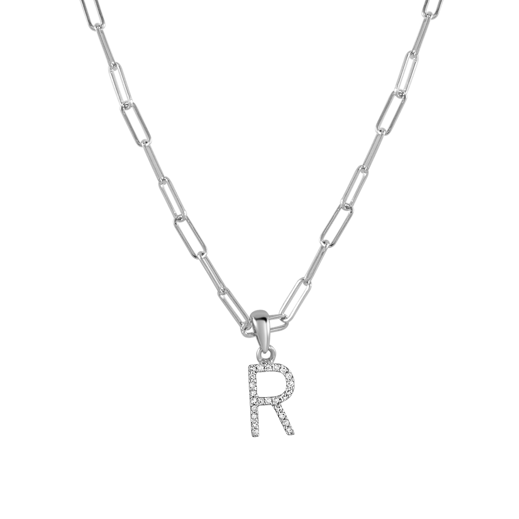Diamond Initial Paperclip Chain Necklace, 14K