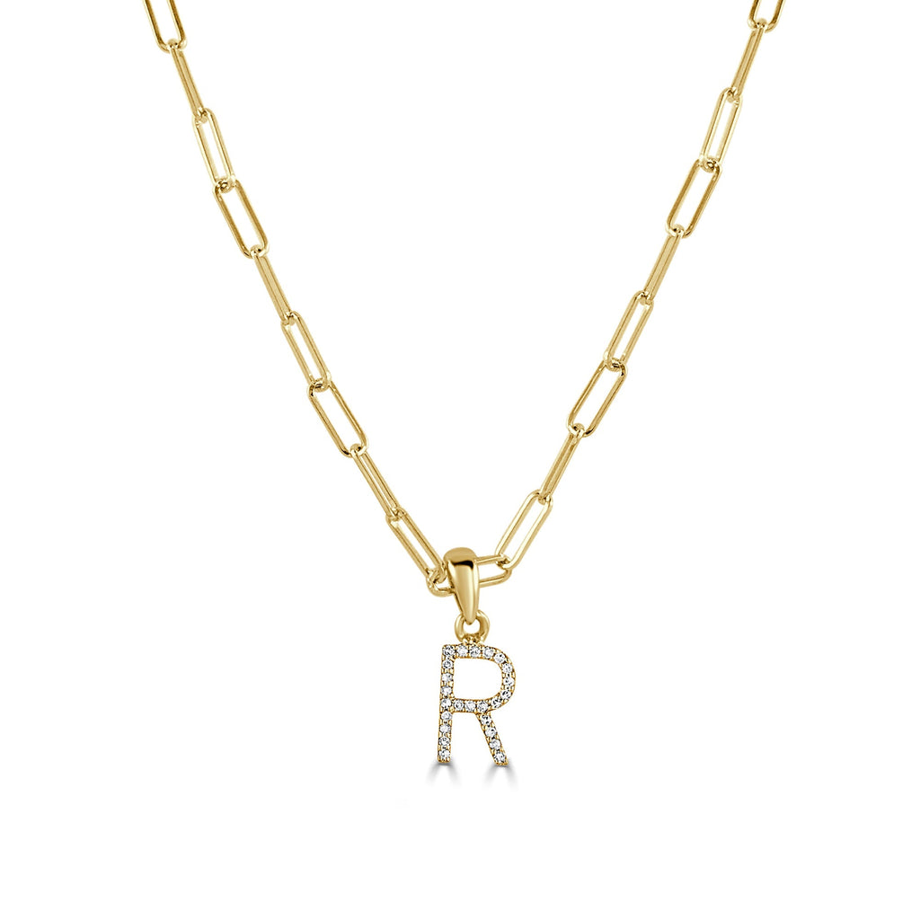 Diamond Initial Paperclip Chain Necklace, 14K