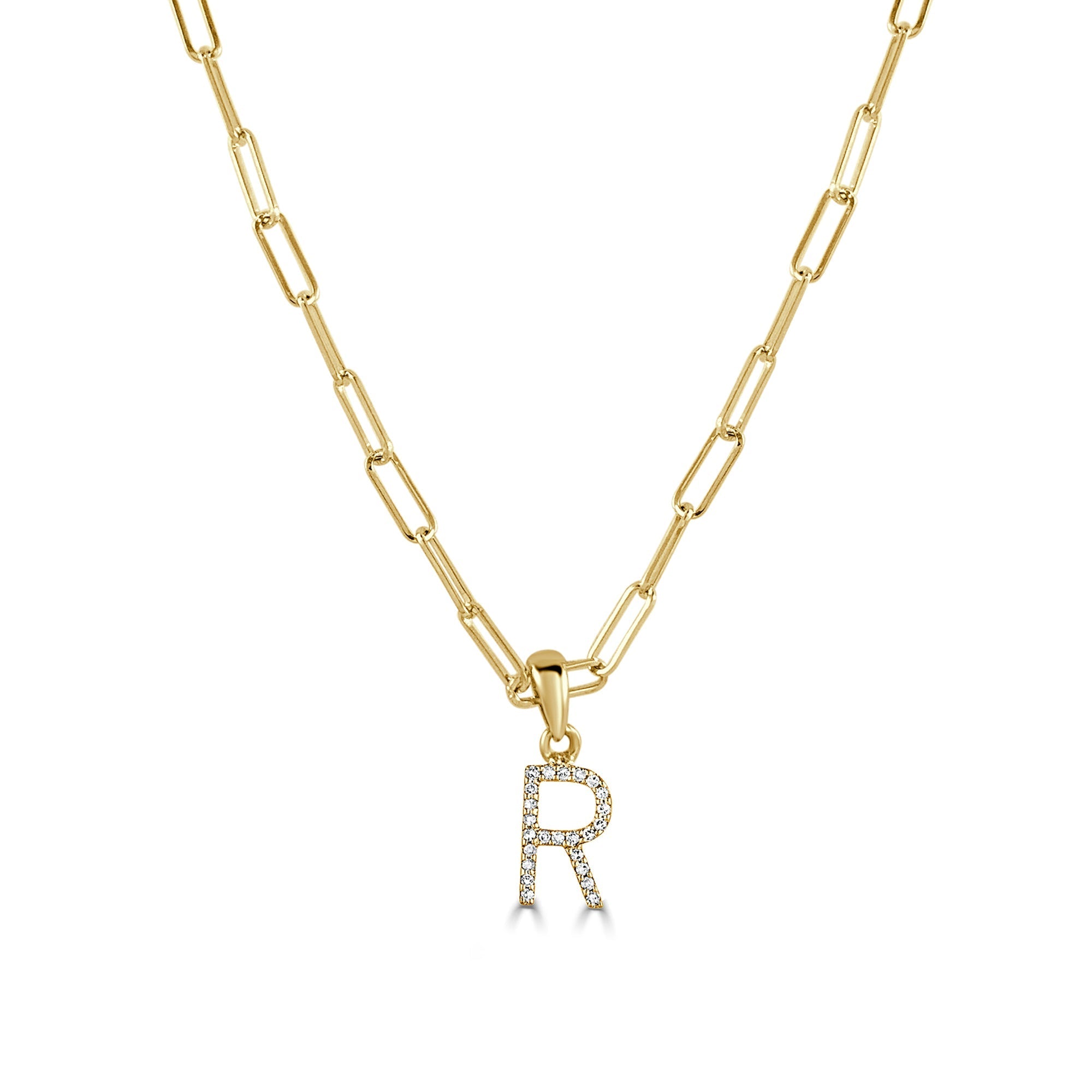 Diamond Initial Paperclip Chain Necklace, 14K