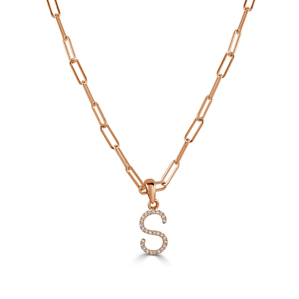 Diamond Initial Paperclip Chain Necklace, 14K