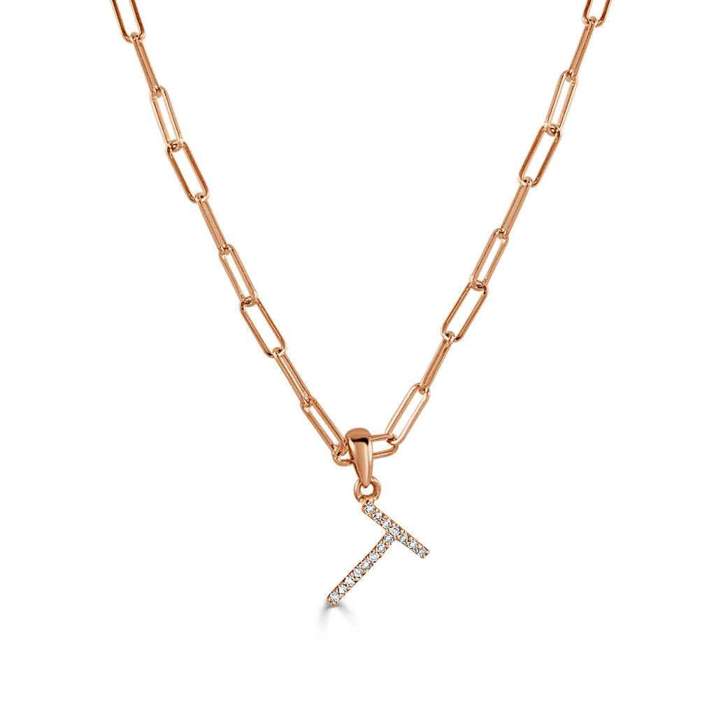 Diamond Initial Paperclip Chain Necklace, 14K