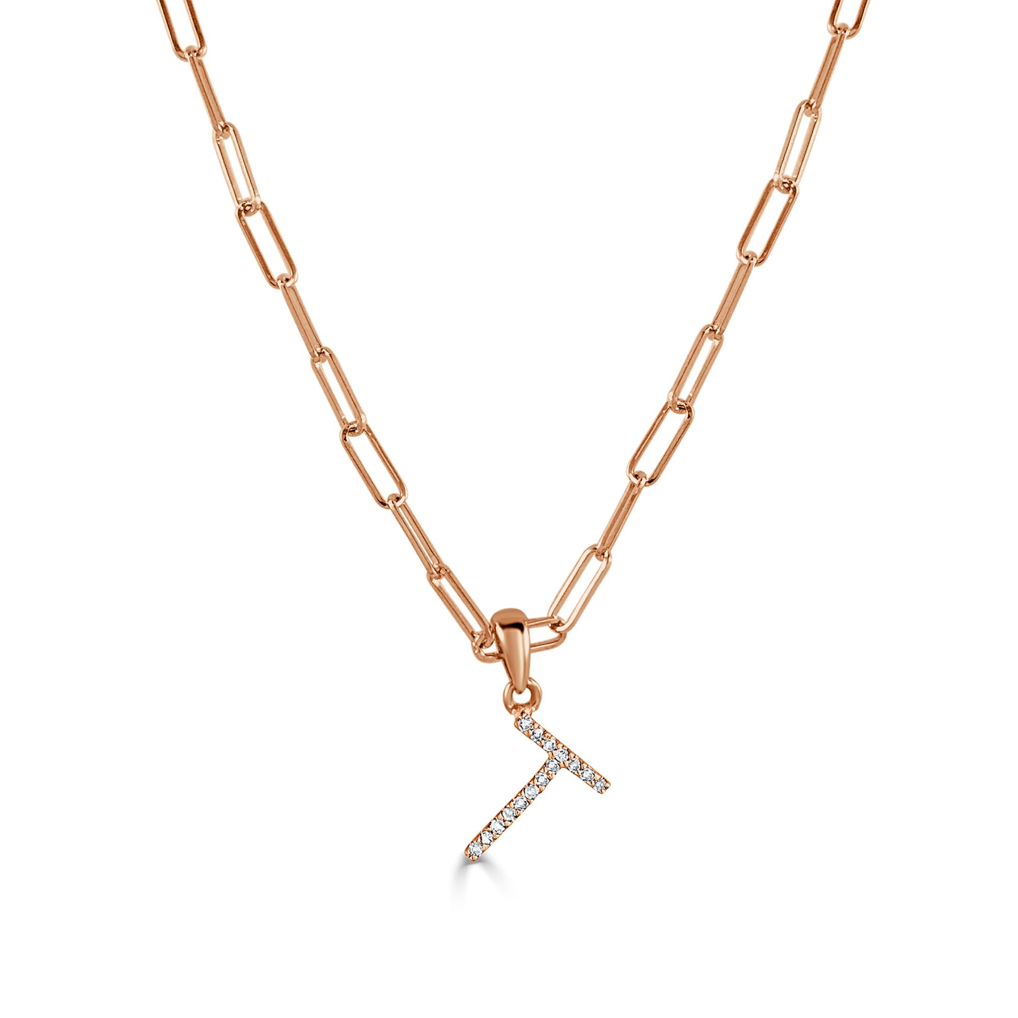 Diamond Initial Paperclip Chain Necklace, 14K