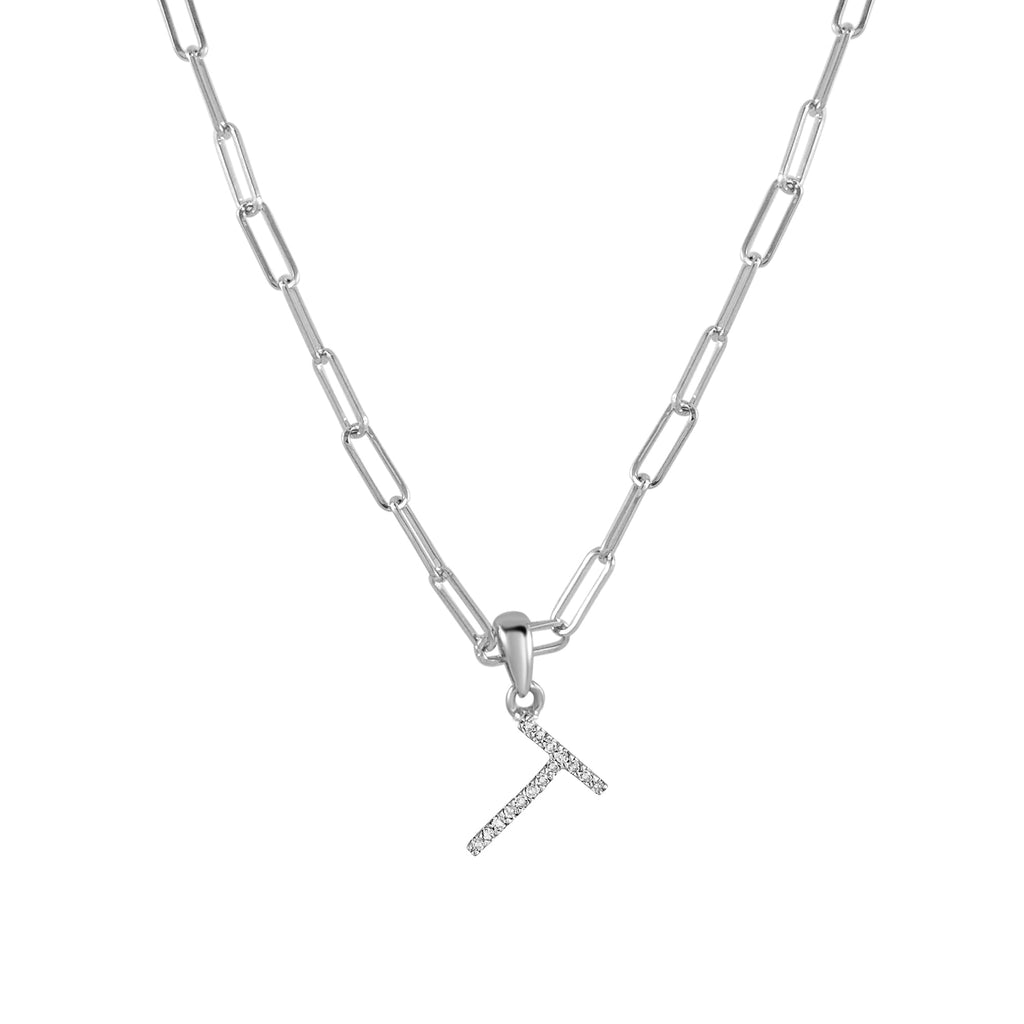 Diamond Initial Paperclip Chain Necklace, 14K