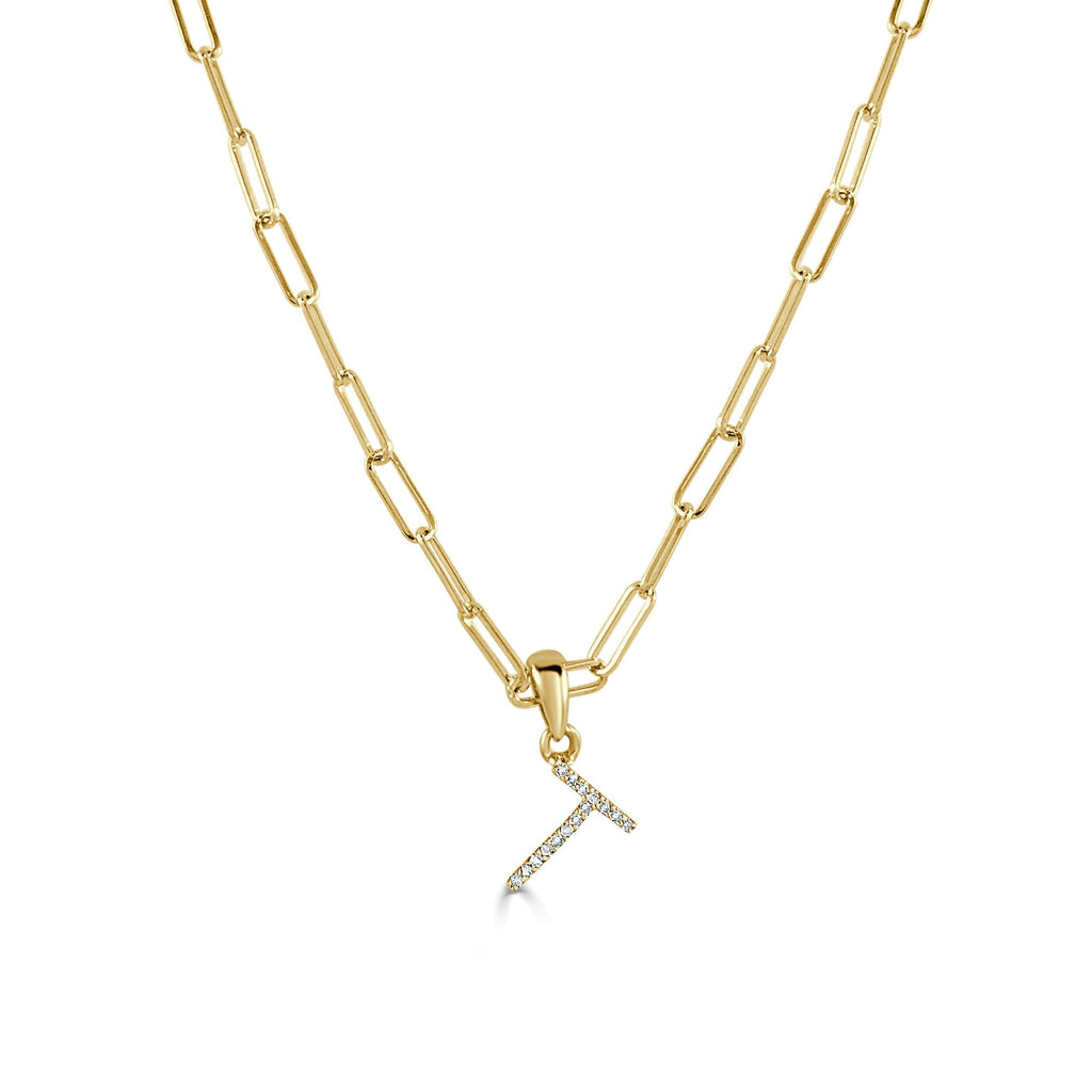Diamond Initial Paperclip Chain Necklace, 14K