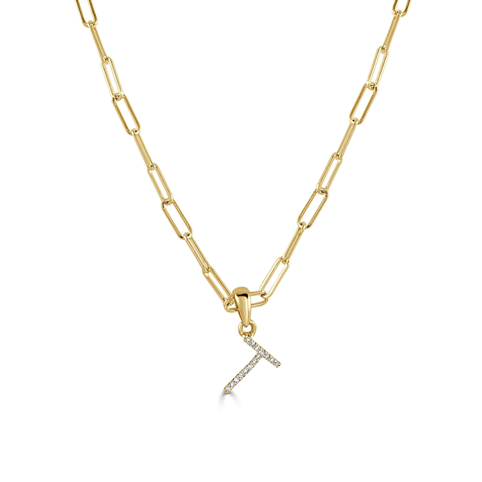 Diamond Initial Paperclip Chain Necklace, 14K