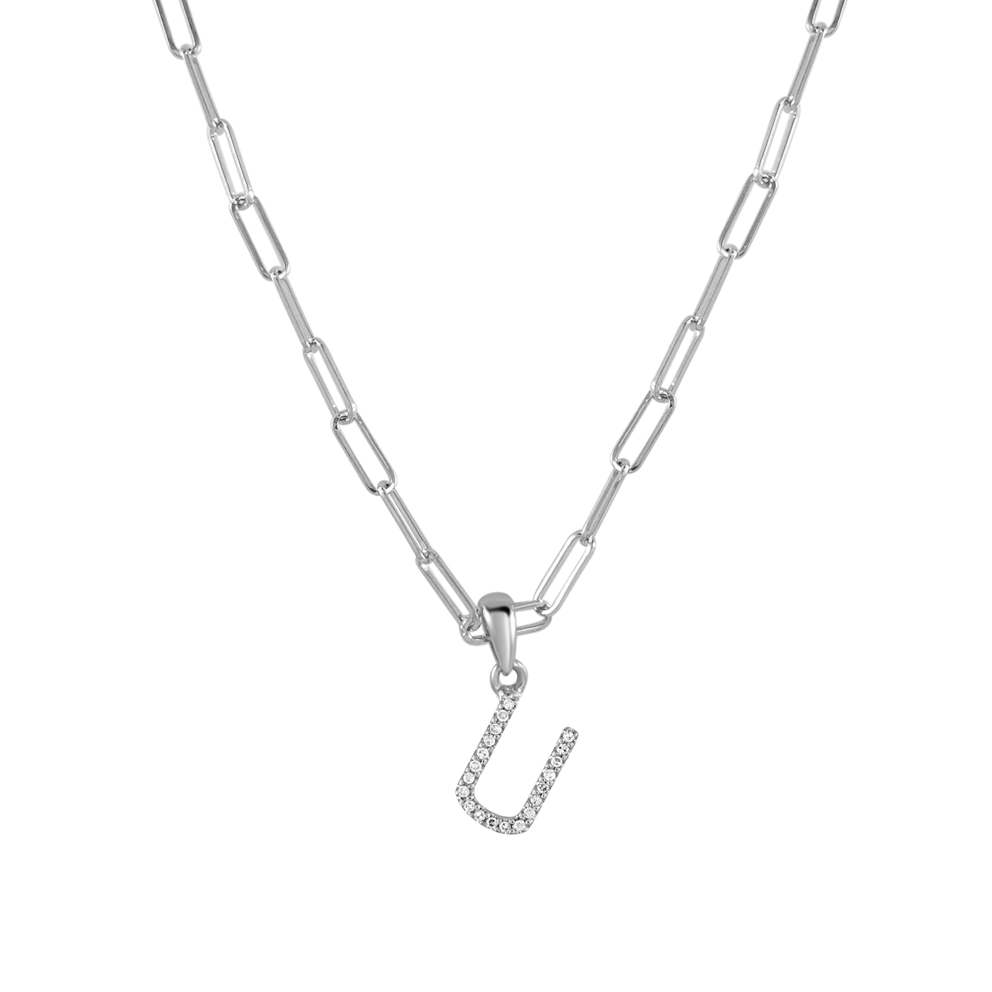 Diamond Initial Paperclip Chain Necklace, 14K