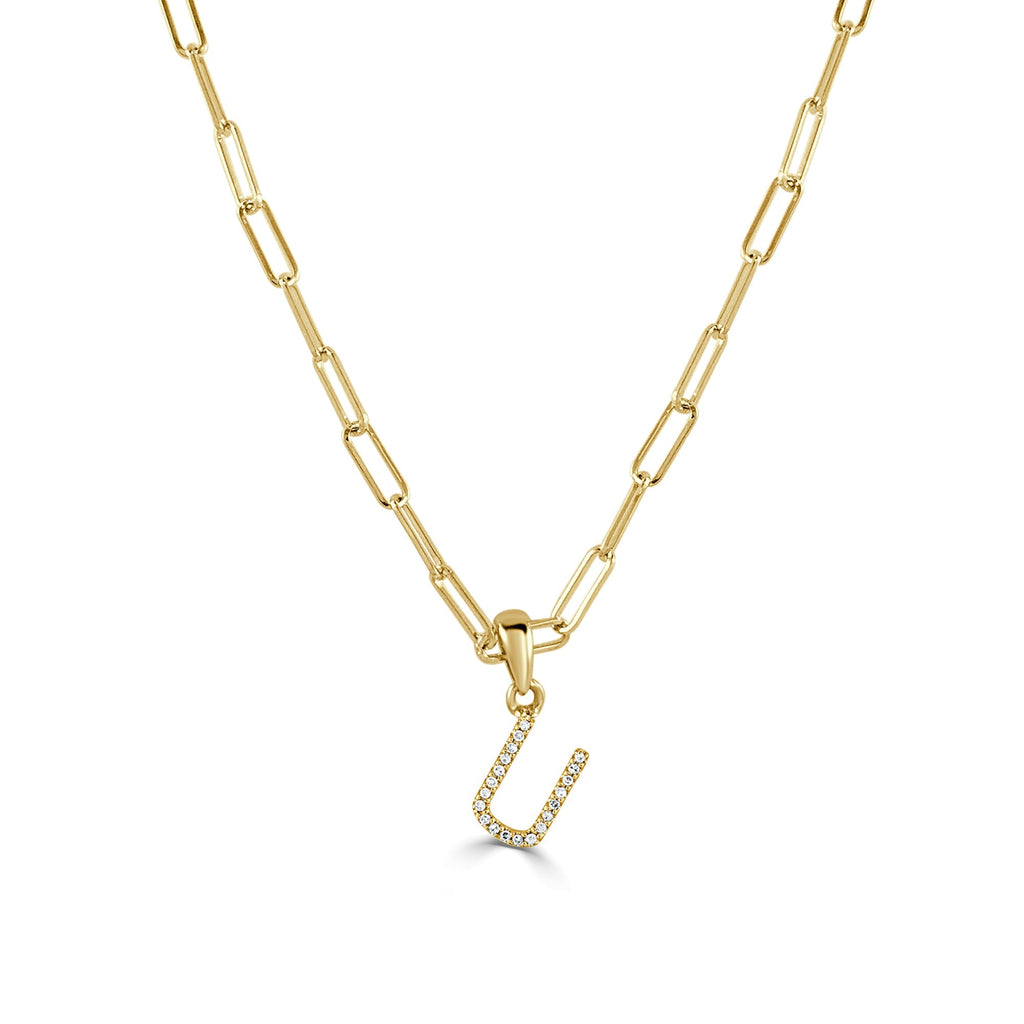 Diamond Initial Paperclip Chain Necklace, 14K