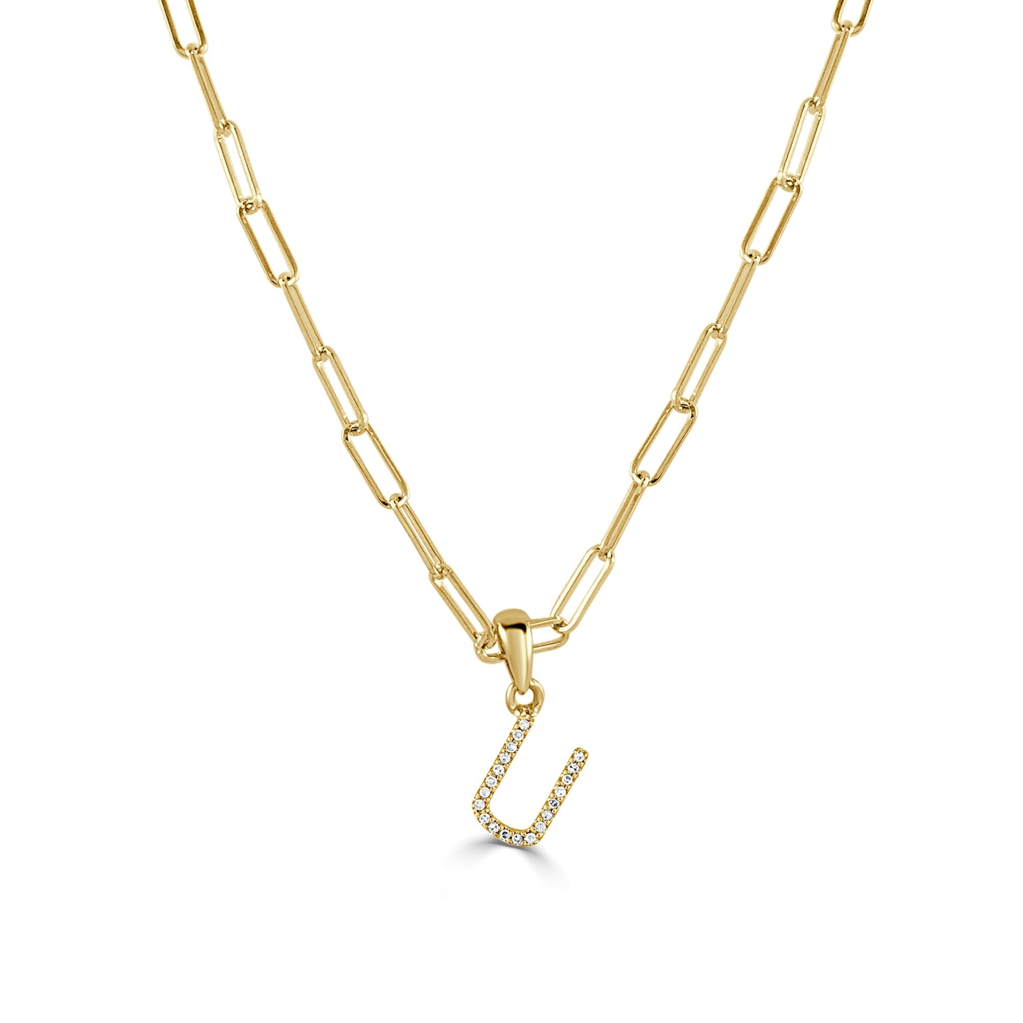 Diamond Initial Paperclip Chain Necklace, 14K