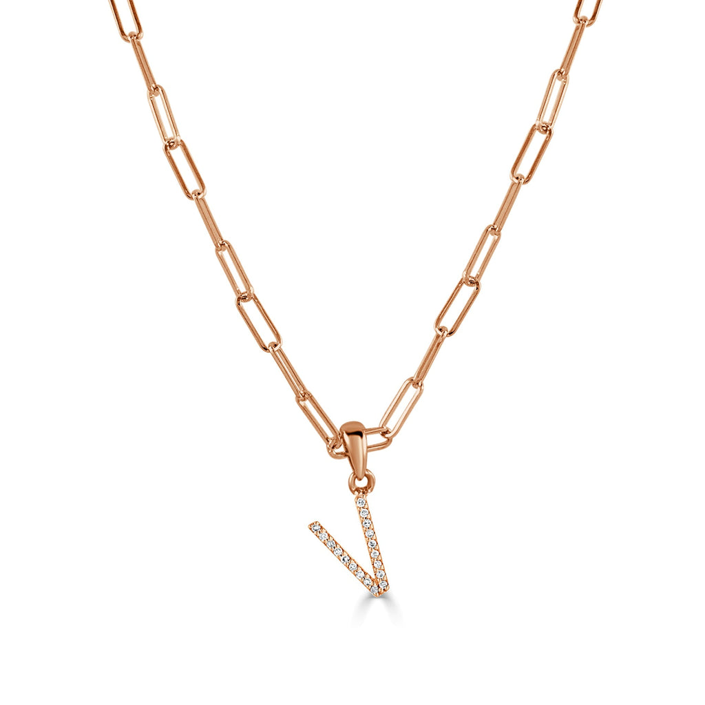 Diamond Initial Paperclip Chain Necklace, 14K