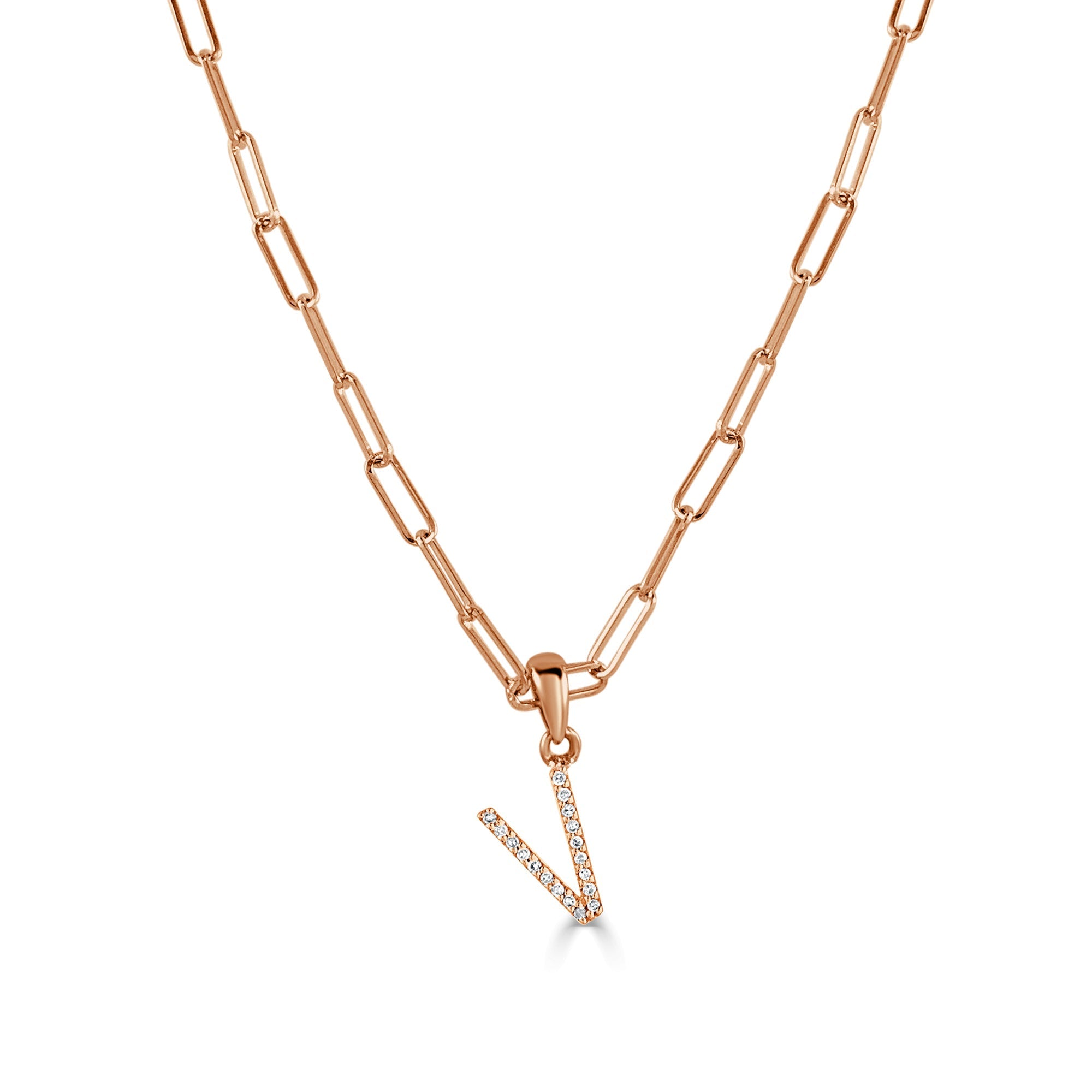 Diamond Initial Paperclip Chain Necklace, 14K