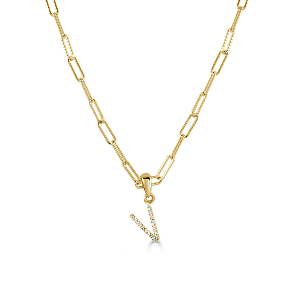 Diamond Initial Paperclip Chain Necklace, 14K