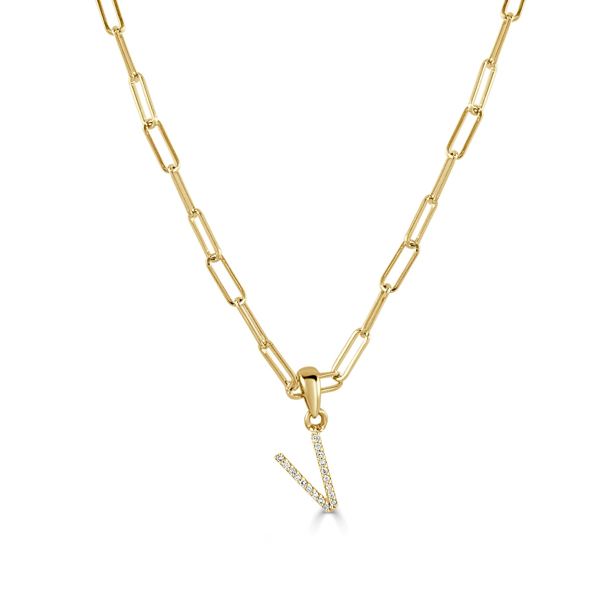 Diamond Initial Paperclip Chain Necklace, 14K