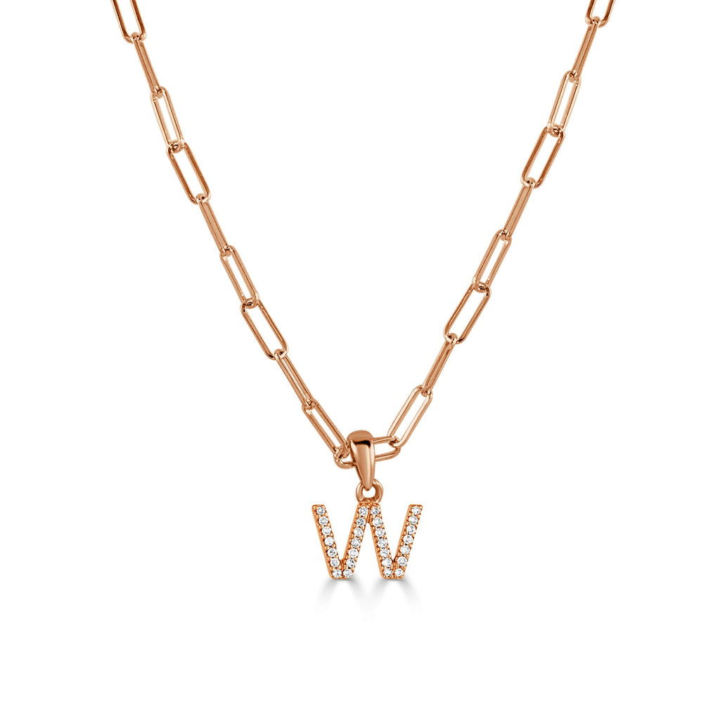 Diamond Initial Paperclip Chain Necklace, 14K