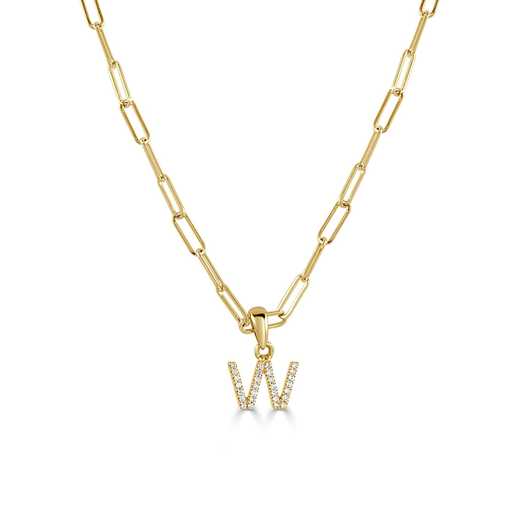 Diamond Initial Paperclip Chain Necklace, 14K