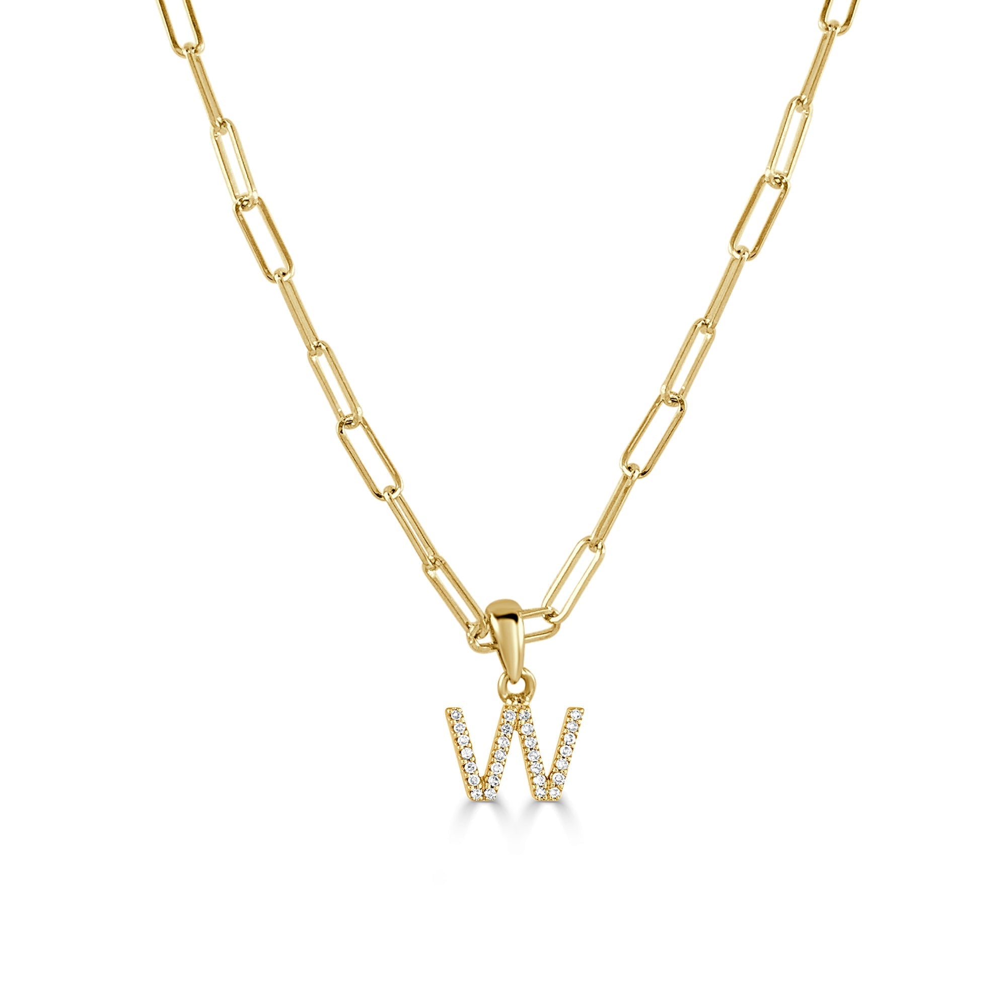 Diamond Initial Paperclip Chain Necklace, 14K