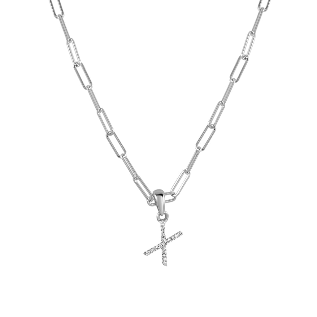 Diamond Initial Paperclip Chain Necklace, 14K